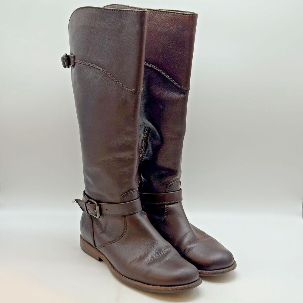 FRYE Phillip Knee High Leather Equestrian Riding Boots Women's 7.5B Dark Brown